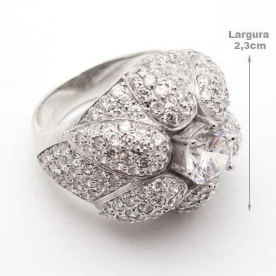 Anel de Prata Flor com Zircônias