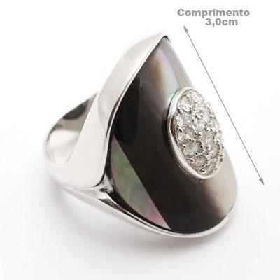 Anel de Prata com Madrepérola e Zircônias