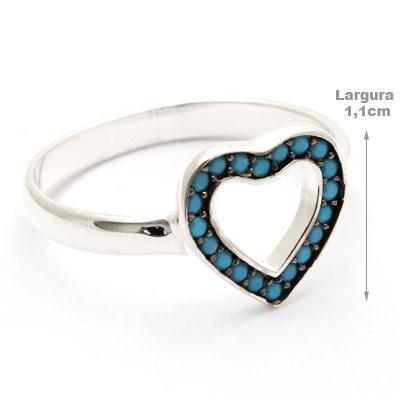 Anel de Prata Coração com Turquesa