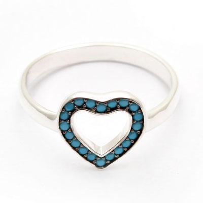 Anel de Prata Coração com Turquesa
