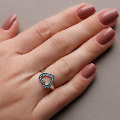 Anel de Prata Coração com Turquesa