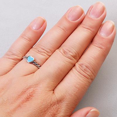 Anel de Prata Coração com Turquesa