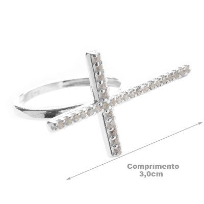 Anel de Prata Cruz com Zircônias