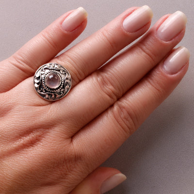 Anel de Prata com Quartzo Rosa