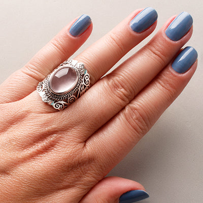 Anel de Prata com Quartzo Rosa