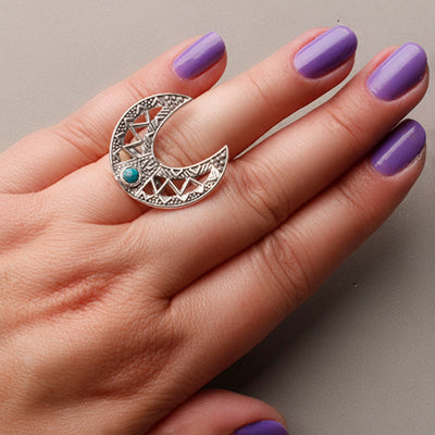 Anel de Prata Lua com Turquesa