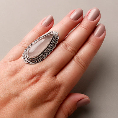 Anel de Prata com Quartzo Rosa