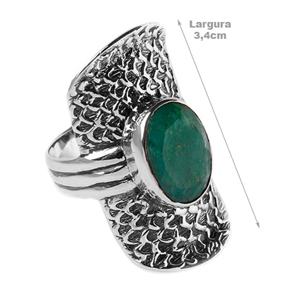 Anel de Prata com Esmeralda.