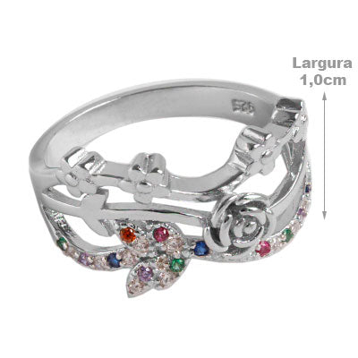 Anel de Prata Flor com Zircônia