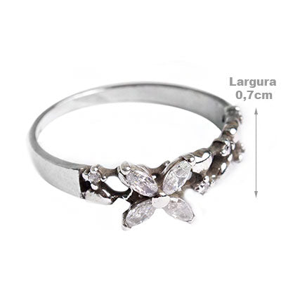 Anel de Prata Flor com Zircônia