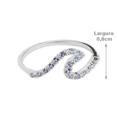 Anel de Prata Onda com Zircônias