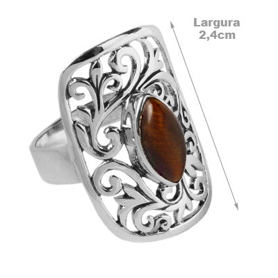 Anel de Prata com Olho de Tigre