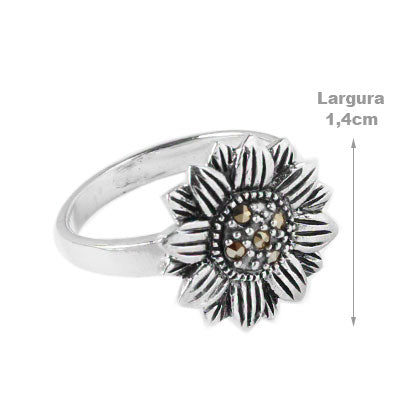 Anel de Prata Flor com Marcassita
