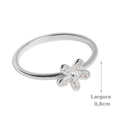 Anel de Prata Flor com Zircônias