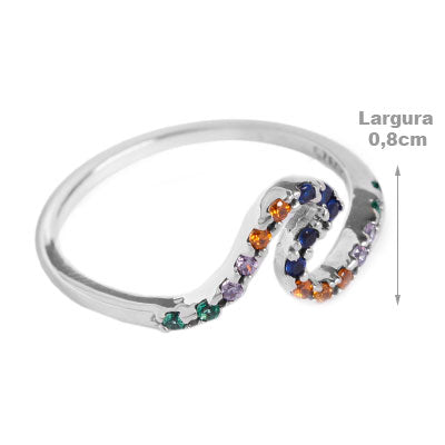 Anel de Prata Onda com Zircônias