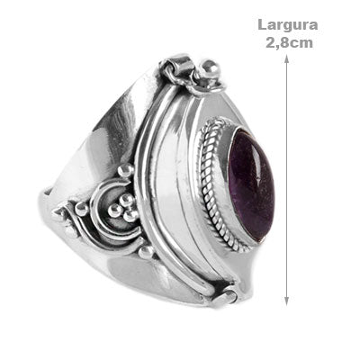 Anel de Prata Relicário com Ametista