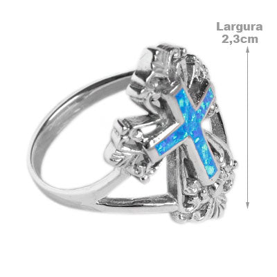 Anel de Prata Cruz com Opala -