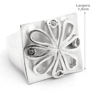 Anel de Prata Flor com Zircônia