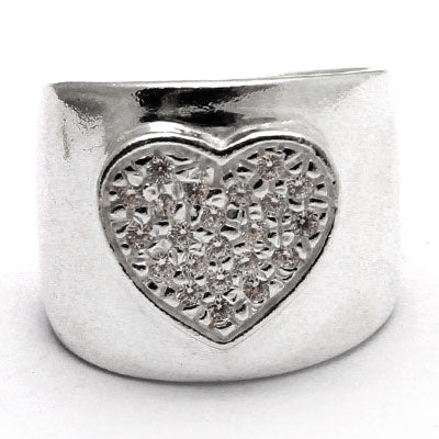 Anel de Prata Coração com Zircônias