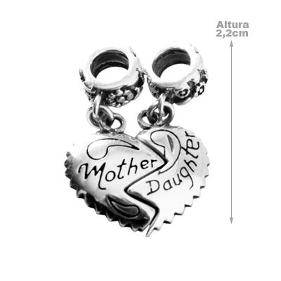 Berloque de Prata Coração Mãe e Filha