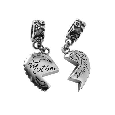 Berloque de Prata Coração Mãe e Filha