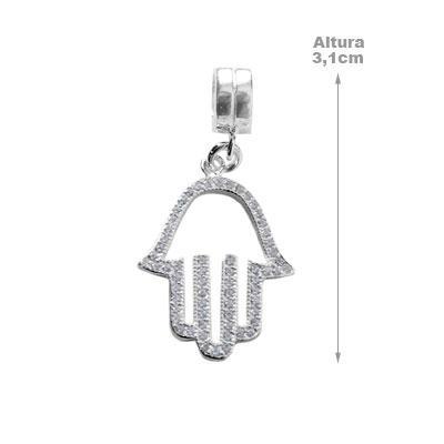 Berloque de Prata Hamsa com Zircônia