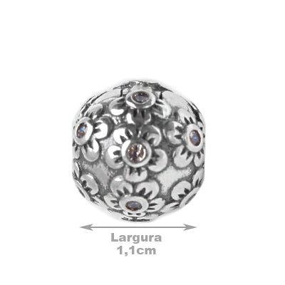 Berloque de Prata Flor com Zircônia