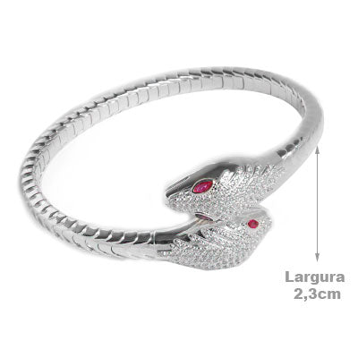 Bracelete de Prata Serpente/Cobra com Zircônias.