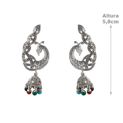 Brinco de Prata Pavão com Pedras