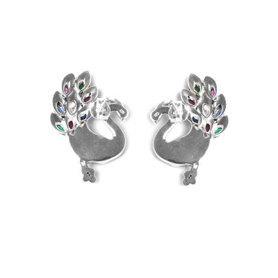 Brinco de Prata Pavão com Pedras