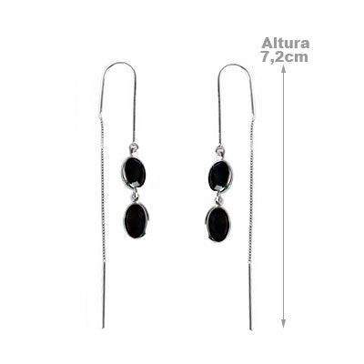 Brinco de Prata Corrente com Ônix