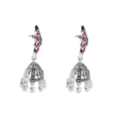 Brinco de Prata Flor com Pedras