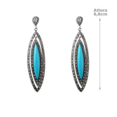 Brinco de Prata com Turquesa e Marcassitas.