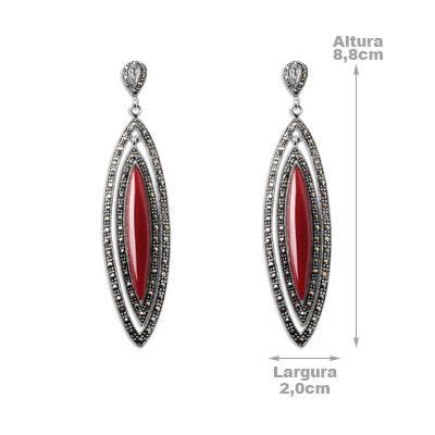 Brinco de Prata com Ágata e Marcassitas.