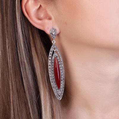 Brinco de Prata com Ágata e Marcassitas.