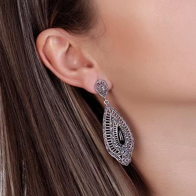 Brinco de Prata com Ágata e Marcassitas - 34739