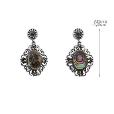 Brinco de Prata com Abalone e Marcassitas.