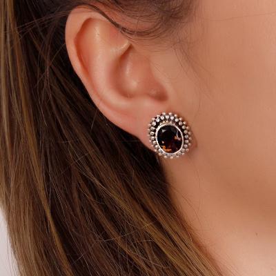 Brinco de Prata com Quartzo Fumê.