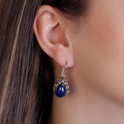 Brinco de Prata com Lápis Lázuli.