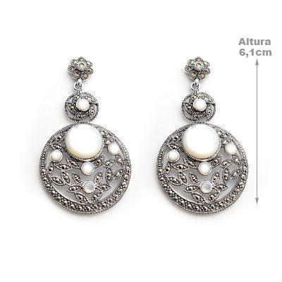 Brinco de Prata com Madrepérola e Marcassitas.