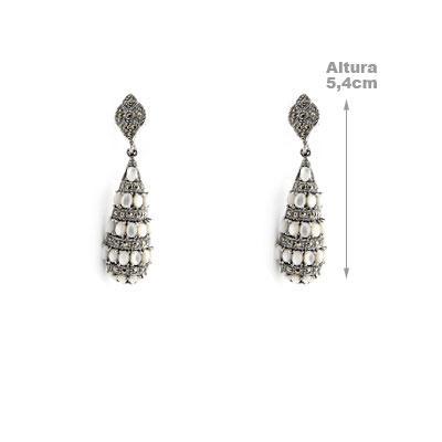 Brinco de Prata com Madrepérola e Marcassitas.