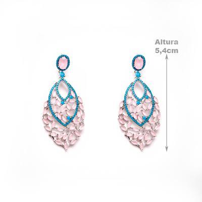 Brinco de Prata com Quartzo Rosa.