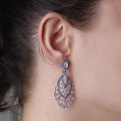 Brinco de Prata com Quartzo Rosa.