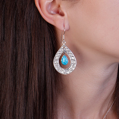 Brinco de Prata com Turquesa.