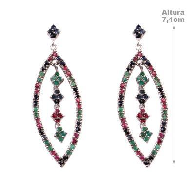 Brinco de Prata com Pedras.