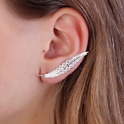 Brinco de Prata Contorno de Orelha (Ear Cuff) Folha