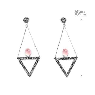 Brinco de Prata com Quartzo Rosa.