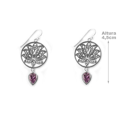 Brinco de Prata com Ametista.