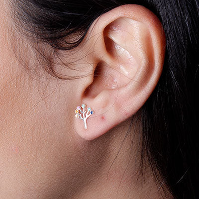 Brinco de Prata Árvore Com Zircônia