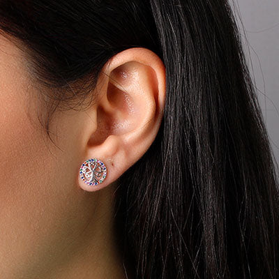 Brinco de Prata Árvore com Zircônia.